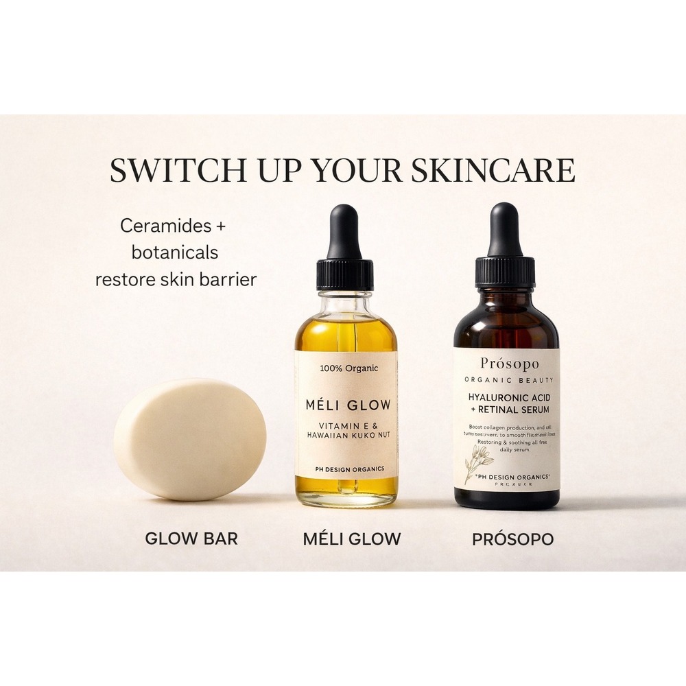 Midlife Glow Ritual Trio Glow Bar + Méli Glow Facial Oil + Prósopo Retinol Serum